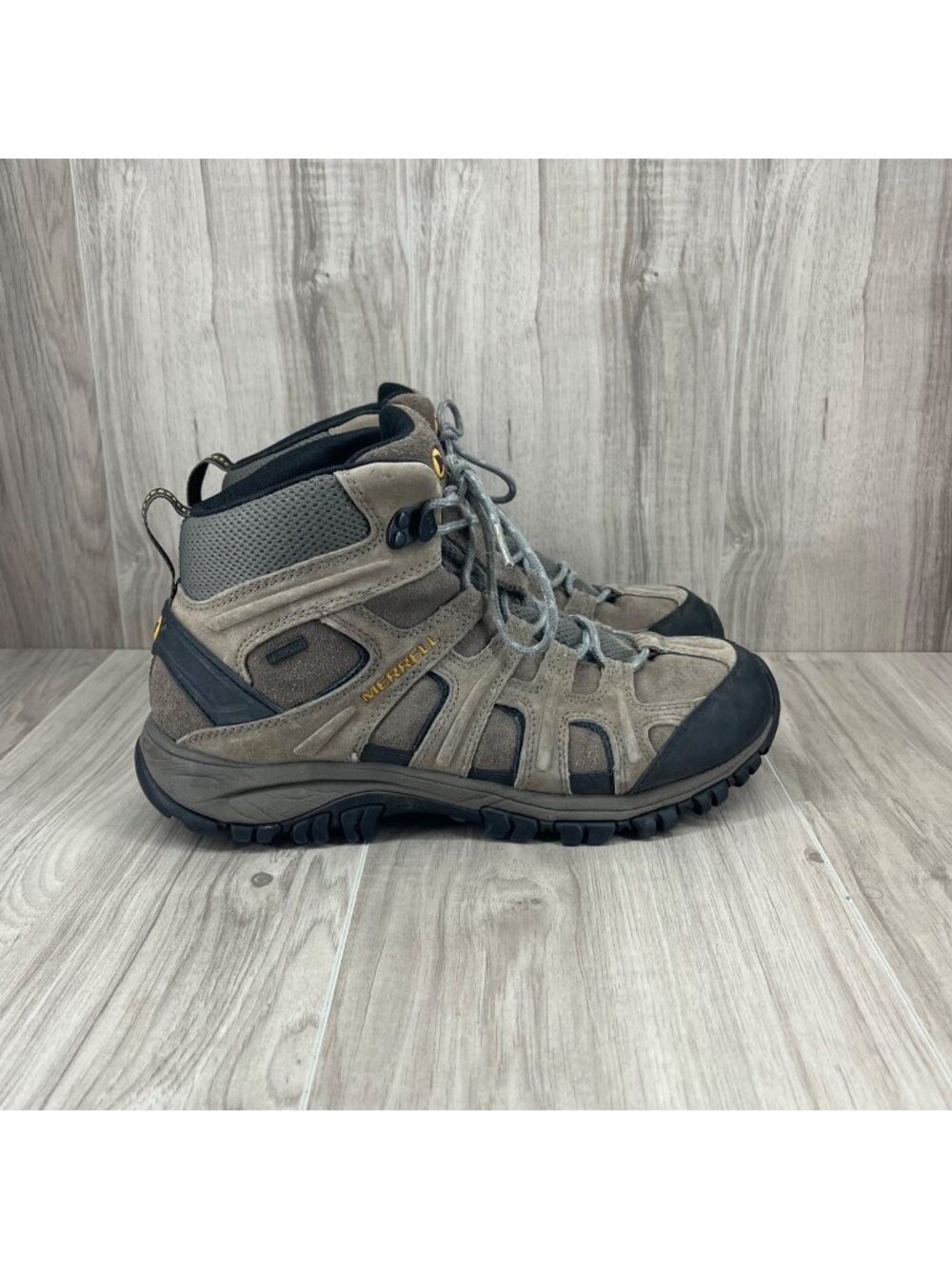 Merrell Hiking Boots Mens 9.5 Phoenix Trek Taupe Brown Suede Lace Up Shoes